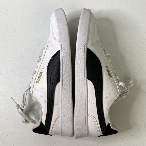Puma White Black Shuffle Casual Sneaker Shoes Gold Logo Lace Up Classic Leather main image 13